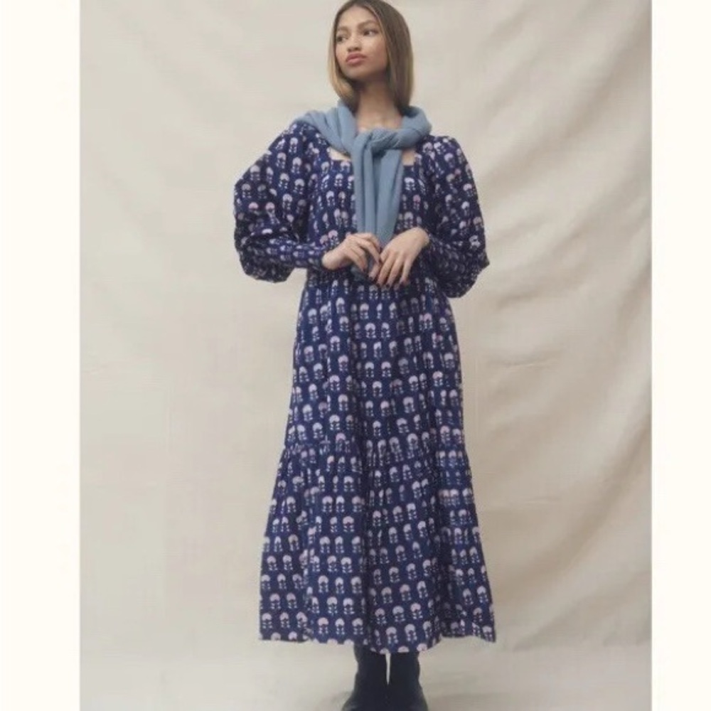 Ophelia & Indigo NEW Lulu Dress Navy Hydrangea Block Print 🩷